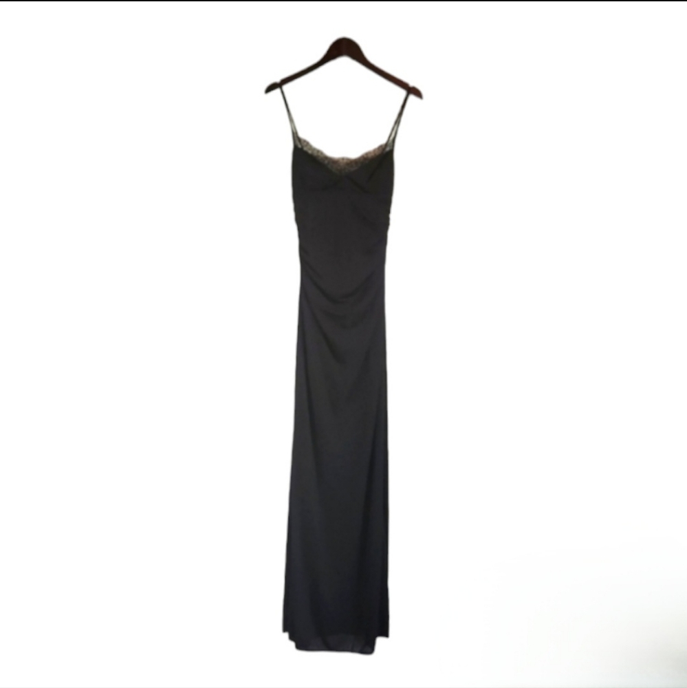 Rimini Black Spaghetti-Strap Prom Gown with Lace Trim